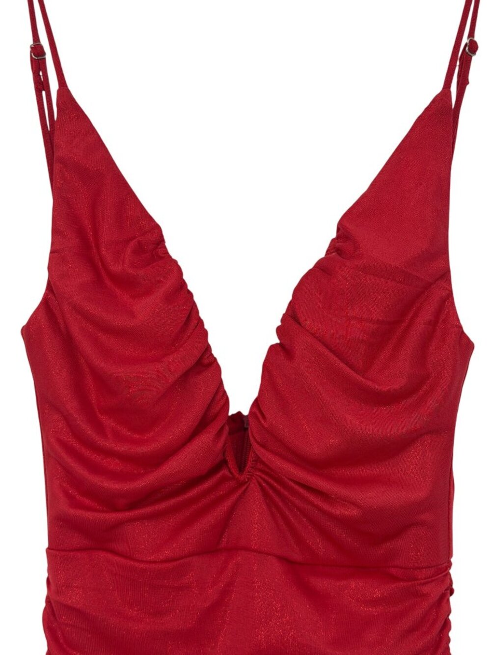 Lucy In The Sky Red Shimmer Deep V-Neck Ruched Bodycon Mini Dress XXS | Baddie - Picture 3 of 16